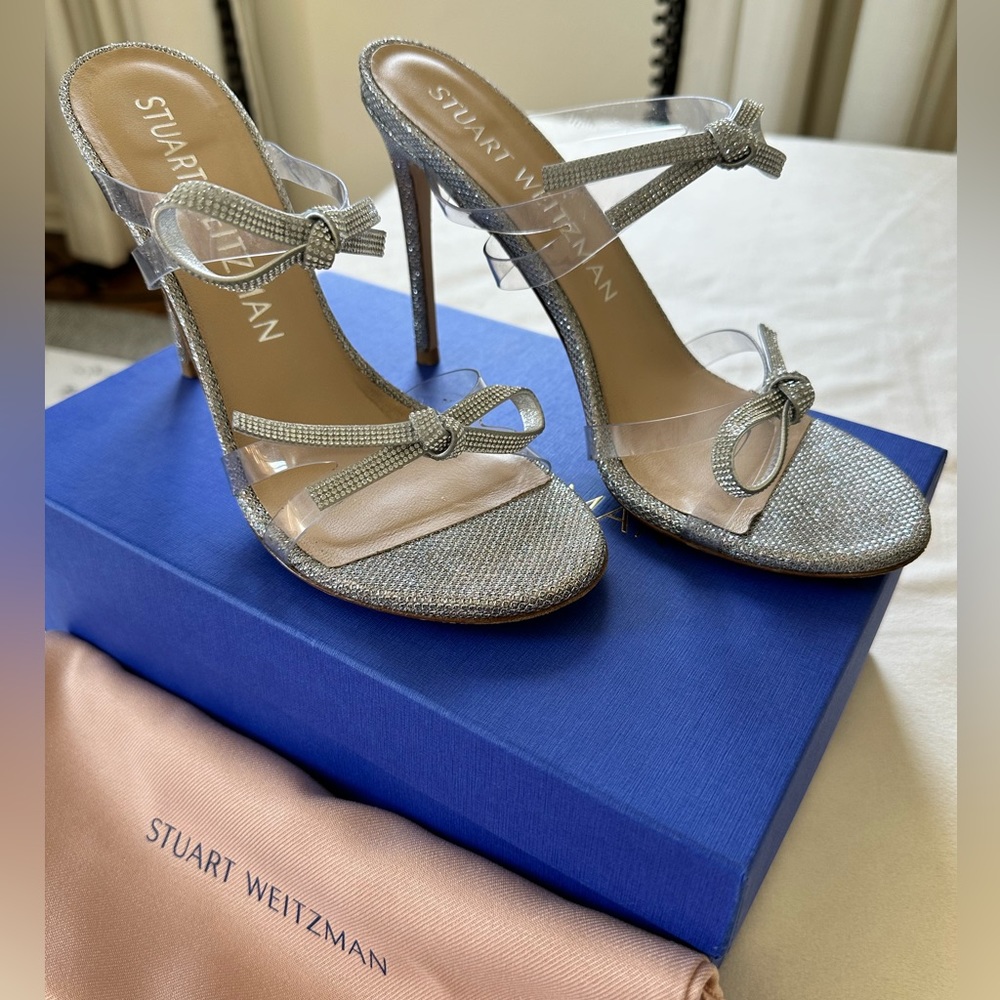 Stuart Weitzman Clear Crystal Bow Slides